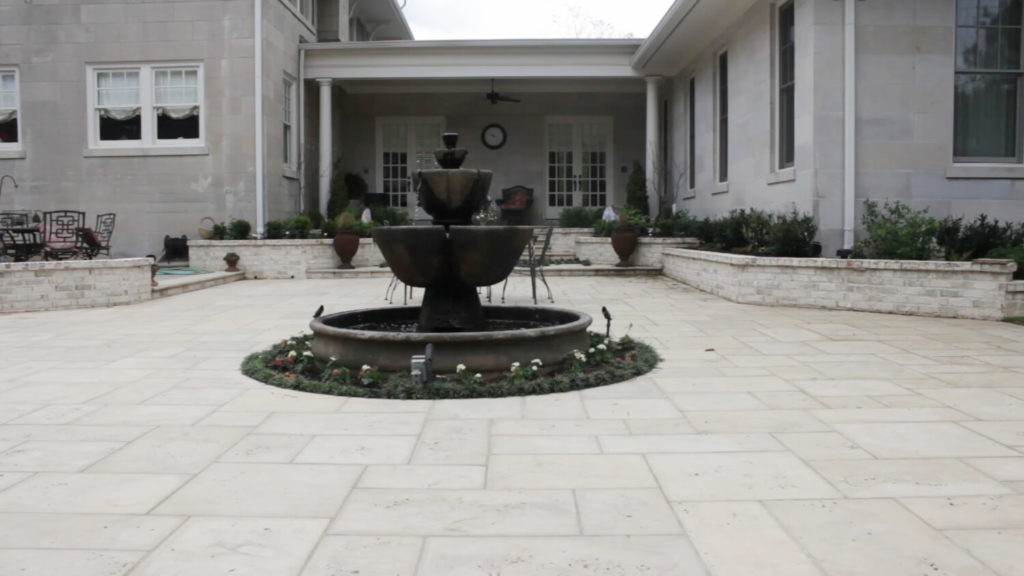 back patio fountain and pavers