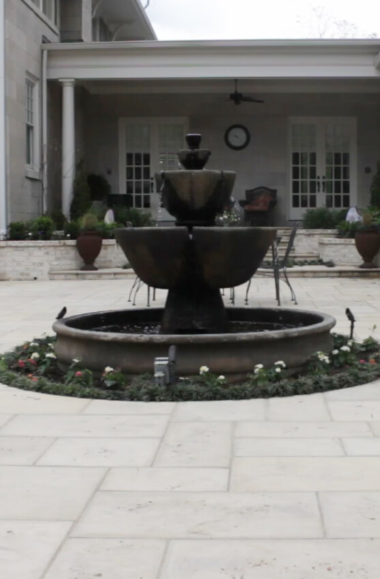 back patio and fountain