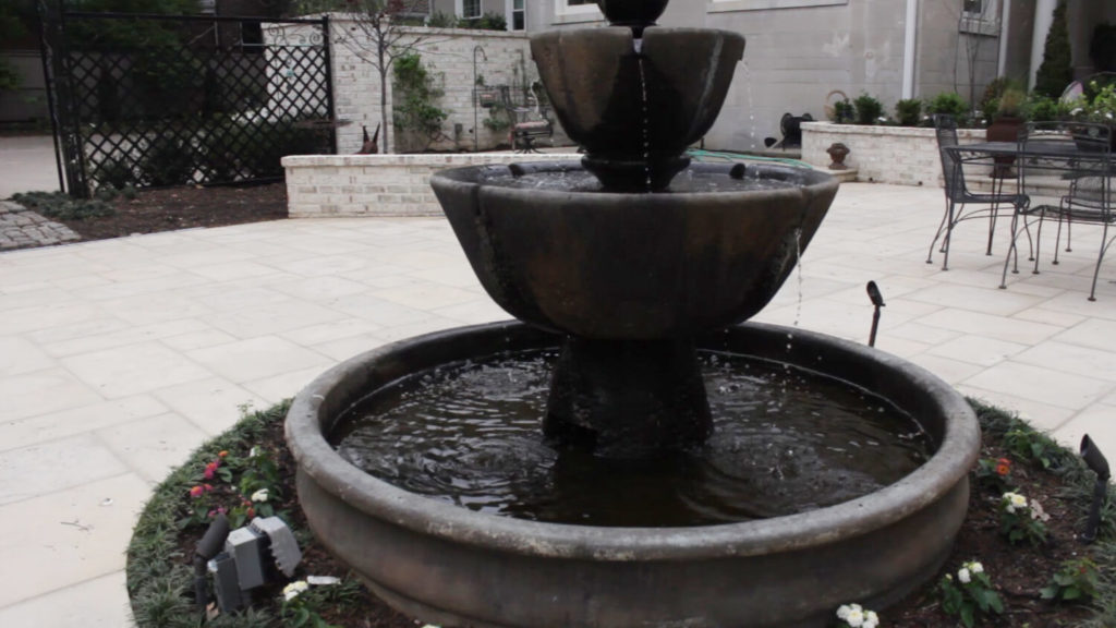 Large fountain on a patio